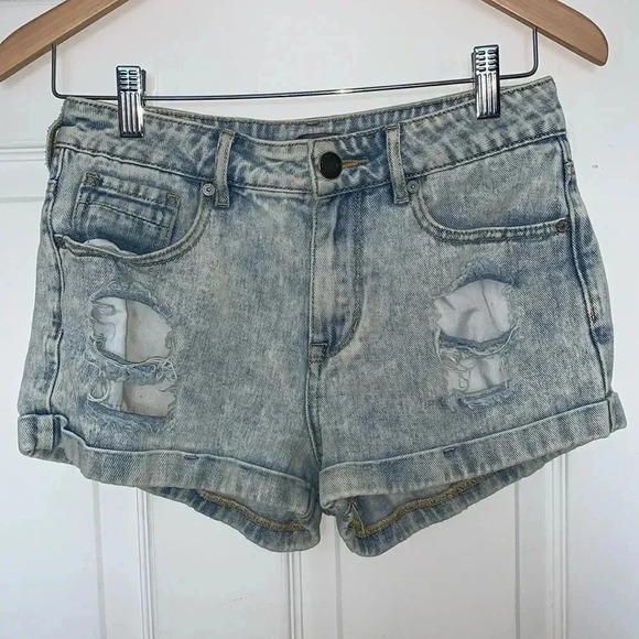 Kendall & Kylie Distressed Acid Wash Denim Shorts - Picture 1 of 4